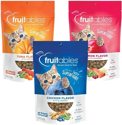 Fruitables Cat Treats | Crunchy Cat Treats | Healthy Low Calorie Cat Treats Packed with Protein | Free of Wheat, Corn and Soy | 2.5 oz (Pack of 3)