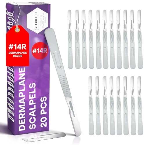 Disposable 14R Blades Dermaplaning Scalpels - Pack of 20 Dermaplane Blades S calpel 14, Size 14 Scalpel Blades, High Carbon Steel Dermaplane Blades 14 Scalpel Disposable Scalpels