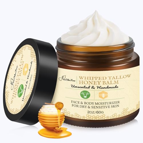 Beef Tallow for Skin 2oz, Tallow And Honey Balm, Unscented Tallow Face Moisturizer, Beef Tallow for Face, Organic Grass Fed Beef Tallow Balm, Whipped Beef Tallow Lotion Face Cream
