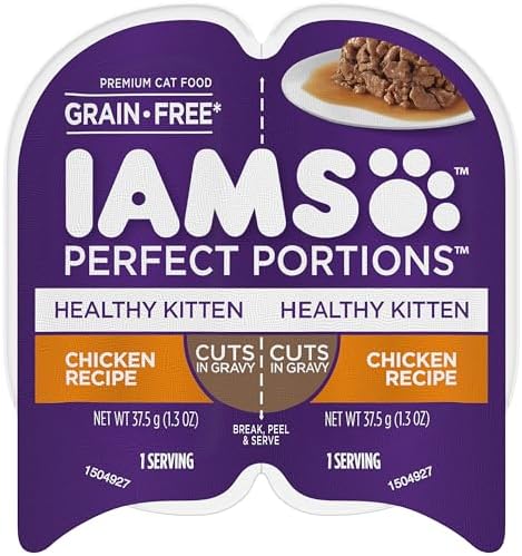 IAMS Perfect Portions Healthy Kitten Wet Cat Food Cuts in Gravy Chicken Recipe, 2.6 oz. Easy Peel Twin-Pack Trays (24 Count, 48 Servings)