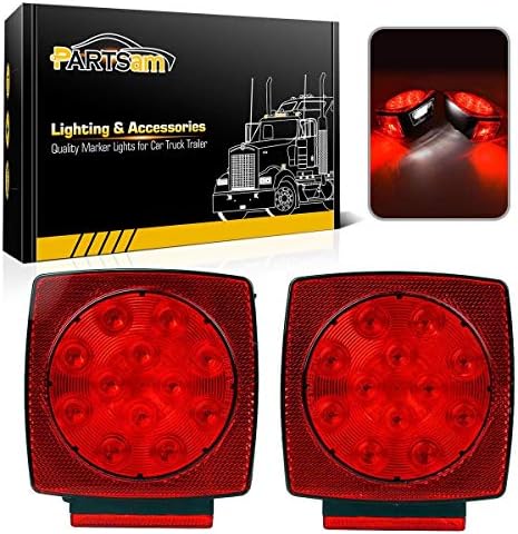Partsam 12V Submersible Square Led Trailer Light,Red White LED Stop Turn Tail License Brake Running Light Lamp for Trailers Under 80" Boat Trailer Truck Marine Camper RV Snowmobile,IP68,DOT Compliant