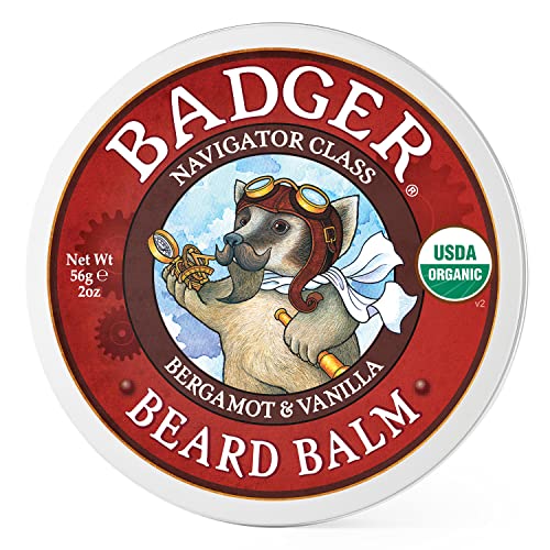 Badger Organic Beard Balm - Leave-In Conditioner, Styling & Moisturizing Treatment for Facial Hair & Mustache, 2 oz
