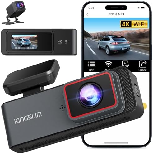 Kingslim E4 4K Dash Cam Front and Rear, WiFi Front 4K Rear 1080P Dual Dash Camera for Cars, Mini Dashcam with APP Control, Night Vision, Parking Mode