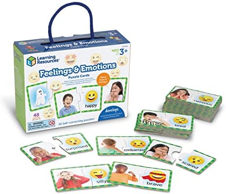 Learning Resources Feelings & Emotions Puzzle Cards, Social Skills, Autism Learning Materials, Speech Therapy Materials, Social Emotional Learning Toys and Games for Kids, 48 Pieces, Ages 3+