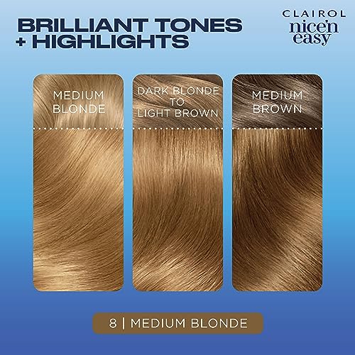 Clairol Nice'n Easy Permanent Hair Dye, 8 Medium Blonde Hair Color, Pack of 3