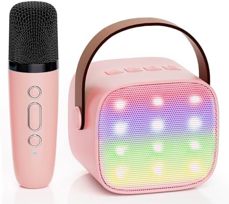 YLL Karaoke Machine for Kids Adults, Portable Mini Bluetooth Speaker with Wireless Microphone, Easter Birthday Gifts Toys for Girls 3, 4, 5, 6, 7, 8, 9, 10, 11, 12+Year Old (Lightpink 1 Mic)