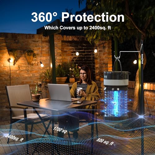 Solar Bug Zapper Outdoor,Cordless Rechargeable Mosquito Zapper, 4200V High Power,Waterproof,Electric Fly Zapper Zapper for Outdoor Home Garden Patio Backyard (3, Black-Dual mode)