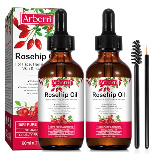 2 Pack Rosehip Oil for Face,100% Pure Organic Rosehip Seed Oil Cold Pressed Moisturizer for Hair, Skin & Nails 4 fl.oz