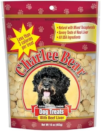Charlee Bear Original Crunch Beef Liver Dog Treat, 16 oz bag – Made in USA, Natural Training Treats