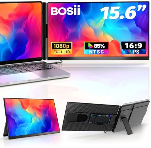 Laptop Screen Extender Monitor - 15.6 Inch Dual IPS FHD 1080P HDMI/USB-A/Type-C Extended Portable Monitor for 13-17.3" Laptops Compatible with Windows Mac Travel Work