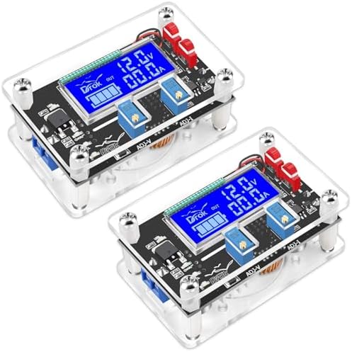 DROK Adjustable Voltage Regulator, DC Buck Boost Converter 6-30V to 0.5-30V 4A 60W 5V 24V Voltage Converter, 12V Power Supply Step Up Step Down Transformer with USB Port Case LCD Display Volt Amp