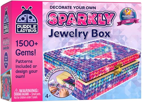 PURPLE LADYBUG DIY Sparkly Girls Jewelry Box for Girls 8-12 Yrs Old - 10 9 8 7 6 Year Old Girl Birthday Gift Idea & Christmas Crafts for Girls 8-12 - Girl Toys 8-10, Arts and Crafts for Kids Ages 6-8