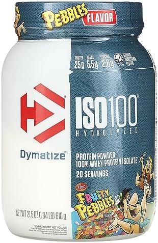 Dymatize ISO100 Hydrolyzed Protein Powder, 100% Whey Isolate, 25g of Protein, 5.5g BCAAs, Gluten Free, Fast Absorbing, Easy Digesting, Fruity Pebbles, 20 Servings
