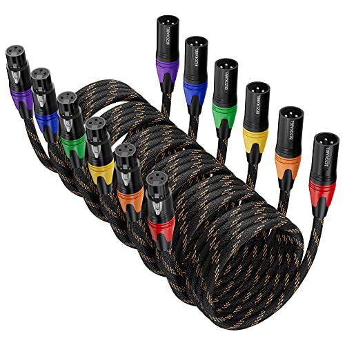 XLR Cables 50ft 6 Pack, BEZOKABLE Microphone Cable Male to Female Nylon Braided 3 Pin XLR to XLR Cable Compatible with Microphones, Mixer, Speaker Systems and More