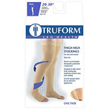 Truform 20-30 mmHg Compression Stockings for Men and Women, Thigh High Length, Dot-Top, Open Toe, White, Medium