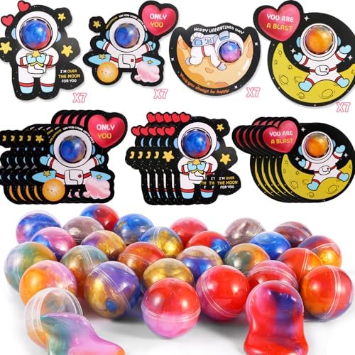28 Pack Valentines Day Cards for Kids School with Galaxy Slime, Stress Relief Fidget Toys with Cards, Valentines Day Cards for Kids Classroom Exchange and Party Favor Gifts