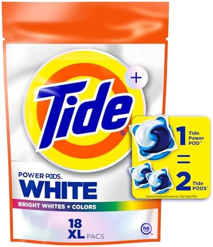 Tide Power PODS Plus Ultra OXI White and Bright Laundry Detergent, Advanced Stain Removal and Whitening Power, 18 Count, Tide Pods Laundry Detergent, Laundry Pods Detergent