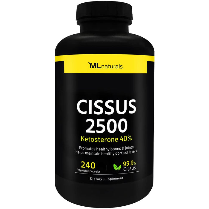ML Naturals Cissus 2500 mg Ketosterone 40%, 240 Vegetable Capsules. Promotes Healthy Joints & Bones. Non- GMO.
