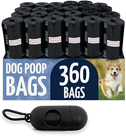 Reli. Dog Poop Bags w/Holder (360 Pack - 24 Rolls) | Leash Clip Dispenser | 9x13" Large Dog Bag for Poop | Black Pet Waste Carrier Refills w/Clip Dispenser | Unscented, Leak Proof