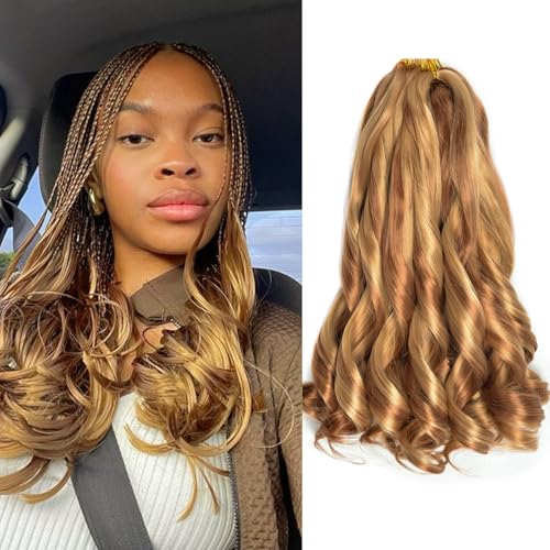 12 inch French Curly Braiding Hair 8 packs 50g/pack Loose Wavy Braiding Hair With Curly Ends French Curls Synthetic Hair Extensions for Boho Box Braids(12 inch,8 packs,P27/30#)