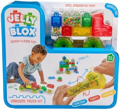 Goliath Jelly Blox Vrooom! Truck Kit | Includes 35 Blocks | Toddler & Preschool Building Blocks Kids Can Squeeze, Stretch, Squish | Safety Tested & Ouch-Free | Tactile, Sensory Play Toy for Ages 2+