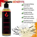 Fox Envy Body Massage Oil: Organic Massage Oil for Massage Therapy, Premium Massaging Oil-Lush Vanilla Scent with Jojoba & Coconut Massage Oil, Therapeutic Massage, Oil 1Bottle, 8 fl oz