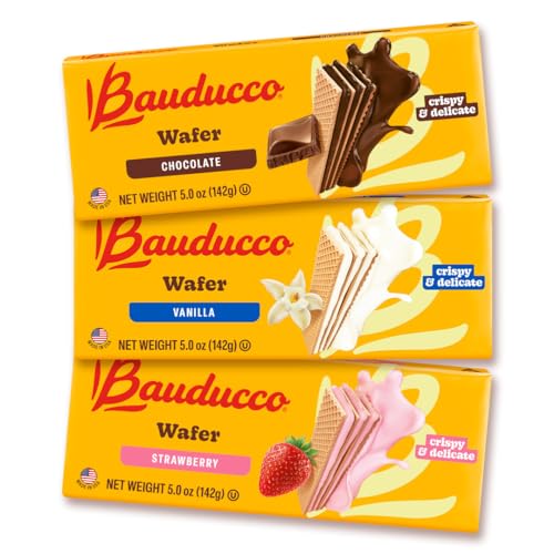 Bauducco Wafers 12 Pack Assorted - Chocolate, Vanilla and Strawberry - Crispy and Delicate with 3 Layers of Cream - 60 oz