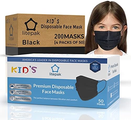 200pcs Kids Disposable Face Masks - 3 Ply Kids Mask for Boys Girls - Back to School Supplies (Black)