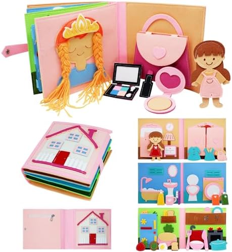 Montessori Felt Busy Book Toddlers Quite Book Preschool Early Learning Educational Travel Toys for Kids Age 3 4 5 6 Years Autism Sensory Cloth Book Daily House Activity Story Book Girls Easter Gift