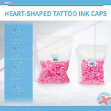 Saferly Heart Tattoo Ink Caps Cups with Base for Tattoo, Tattooing, Disposable Pigment Holder, Microblading Tattoo Supplies, Large, Bag of 500, Pink