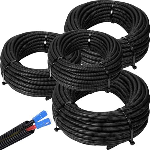 Sasylvia Split Wire Loom Cord Protector Tubing Split Conduit Protector Tubing Convoluted Tube Flexible Electrical Wire Cover Protective Sleeves(1/4, 3/8, 1/2, 3/4'' X 25 ft,Black)