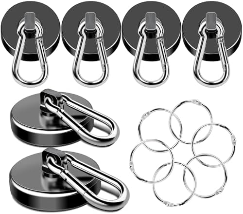 MIKEDE Magnetic Hooks Heavy Duty, 150LB Strong Swivel Neodymium Magnets with Magnetic Carabiner Hooks, Black Powerful Magnet Hooks for Hanging, Cruise Ship, Curtain, Home, Workplace - 6 Pack