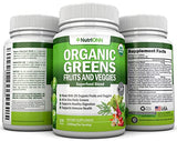 Organic Super Greens Capsules - Fruit And Vegetable Supplements - 120 Count - 28 USDA Organic & Vegan Premium Ingredients - Superfood Blend For Immune Health, Digestion & Energy - Whole Food Vitamins