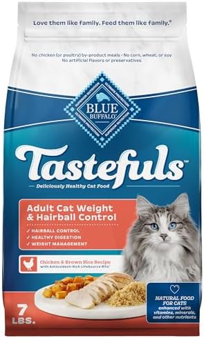 Blue Buffalo Tastefuls Adult Dry Cat Food for Weight Management & Hairball Control, Made in the USA with Natural Ingredients, Chicken Recipe, 7-lb Bag