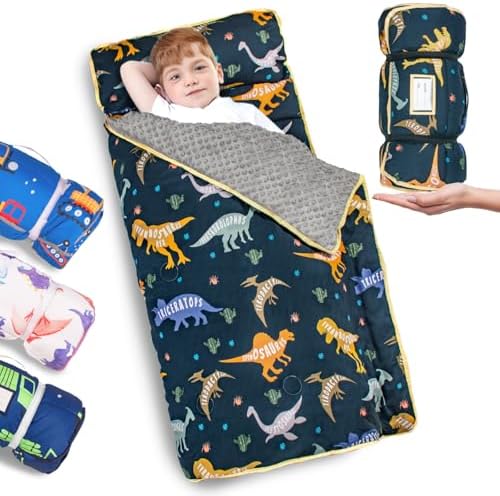 PRIMLECT Nap Mat - Toddler Nap Mat with Pillow & Fleece Blanket - 55''*35''*2'' - Nap Mats for Preschool, Daycare