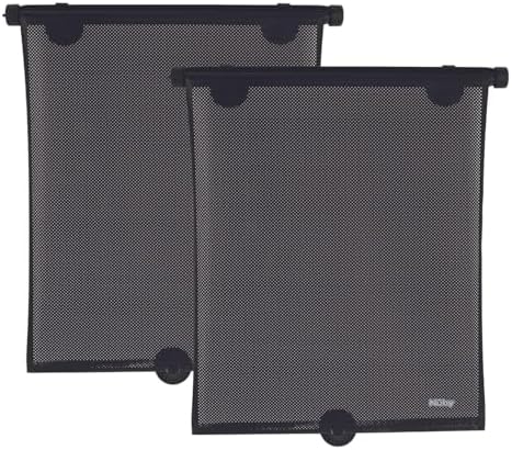 Nuby 14" Roller Vehicle Side Window Sun Protection Shade for Baby | 2 Pack | Pull Down with Suction Cups and Press Button Roll Up | Black
