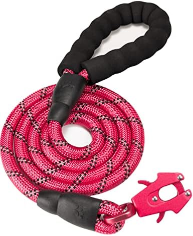 GEIT 2/4/5/6FT Dog Leash, Heavy Duty Rope Leashes, Reflective Nylon Pet Lead with Aluminum Quick Release/Locking Tactical Frog Clip for Small Medium and Large Dogs, Red, 1/2 inch