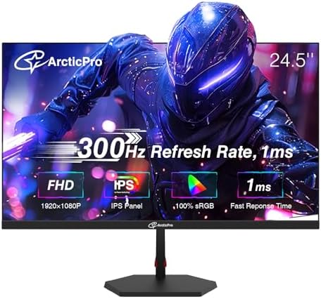 24.5 inch Gaming Monitor 300Hz, FHD 1080p, IPS Panel, 1ms Response Time, Adaptive sync, PC Computer Monitor, 3-Sided Frameless, Ultra Slim, 100% sRGB, Bluelight Filter, HDMI *2, DP*2