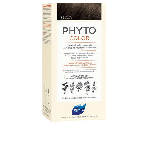 PHYTO Phytocolor Permanent Hair Color, 6 Dark Blonde, with Botanical Pigments, 100% Grey Hair Coverage, Ammonia-free, PPD-free, Resorcin-free, 0.42 oz.