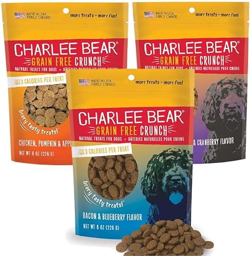 Charlee Bear Grain Free Crunch Dog Treats Variety Pack, 8 oz - Made in USA, Training Treats for Dogs
