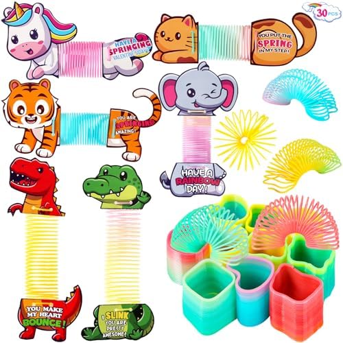 Valentines' Day Cards for Kids,30 Pack Rainbow Springs Toys and Cards for Kids Classroom Valentines' Gift Exchanges,Valentines' Day Cards Bulk Party Favors Gift,School Classroom Prizes