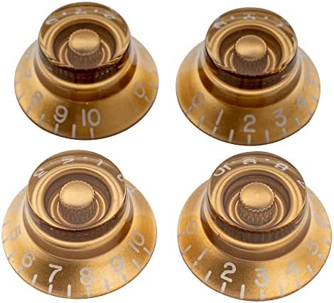 Musiclily Pro Inch USA LP Guitar Top Hat Knobs Fine 24-Spline Bell Knobs for USA Les Paul CTS Pots Electric Guitar, Gold (Set of 4)