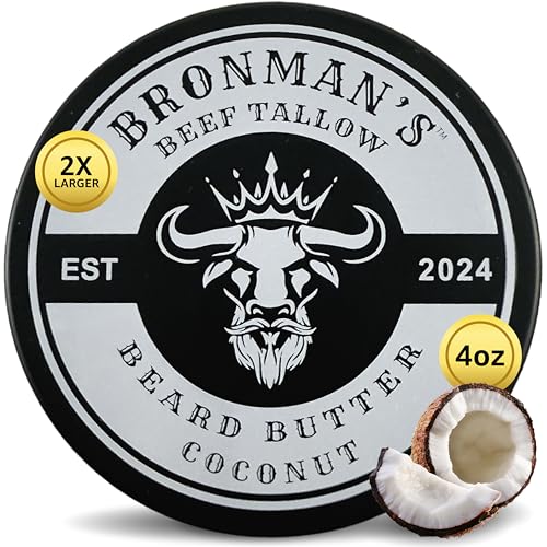 Beef Tallow Beard Butter for Men - 4oz - Hydrating Coconut Beard and Skin Balm with Shea Butter - Deeply Moisturizing Tallow