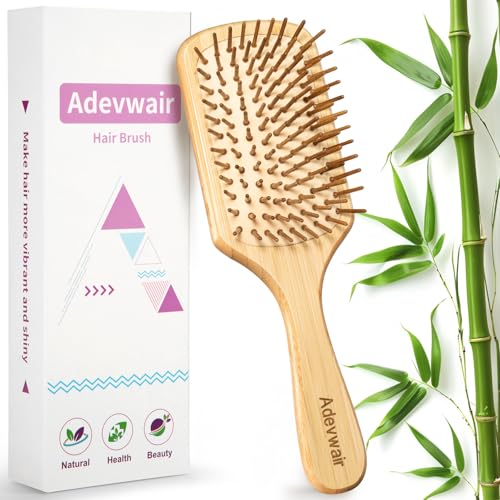 Bamboo Hair Brush for Hair Growth, Natural Bamboo Bristles Hairbrush with Ergonomic Handle for Scalp Stimulation, Wooden Paddle Detangling Hair Brushes for Women Men Curly Thick Hair
