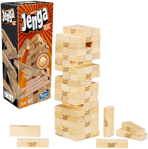 Hasbro Gaming Jenga Classic Game with Genuine Hardwood Blocks,Stacking Tower Game for 1 or More Players,Kids Ages 6 and Up