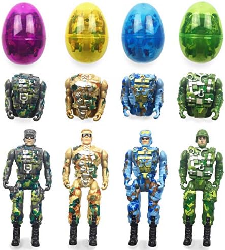 4 Pack Jumbo Soldier Deformation Easter Eggs with Toys Inside for Kids Boys Girls Easter Gifts Easter Basket Stuffers Fillers