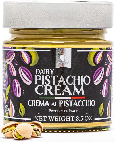 Gourmanity Dairy Pistachio Cream Spread, Perfect for Dubai Pistachio Chocolate Bar, Luxury Pistachio Butter Cream For Sweet And Savory Dishes, Ideal for Italian Recipes, 8.5 oz Jar
