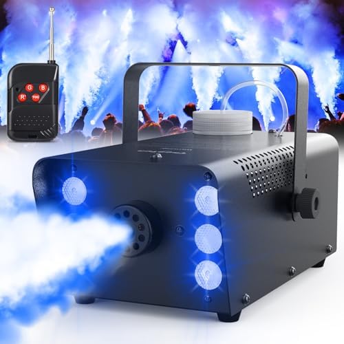 Theefun Fog Machine, 6 Stage LED Lights with 7 Colors Strobe Effect Smoke Machine 2500CFM with Wireless Remote Control 450W Halloween Fog Machinefor Wedding Party Holiday Christmas Stage Effect