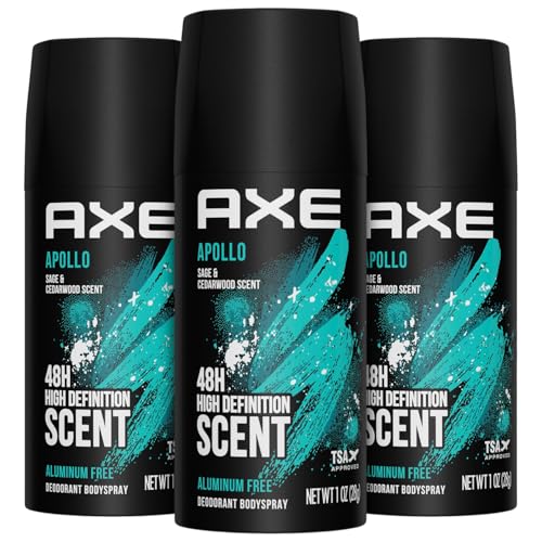 AXE Travel Deodorant, Body Spray, Apollo, 3-Pack – 48H High-Definition Scent & Odor Protection, Sage & Cedarwood, Aluminum-Free, 1 Oz Ea