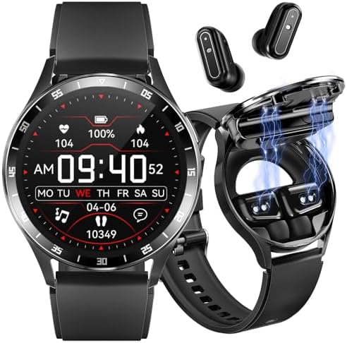 Smart Watch with Earbuds, 1.32 Inch Round Fitness Watch X7, 2 in 1 Bluetooth Watch with Step,Calories,Sleep Monitor,Heart Rate Blood Pressu-re Monitor for iOS & Android